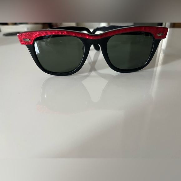 Rare 1980’s auth PUNK vintage Wayfarer Red Mother of Pearl and Black Sunglasses - Picture 8 of 10